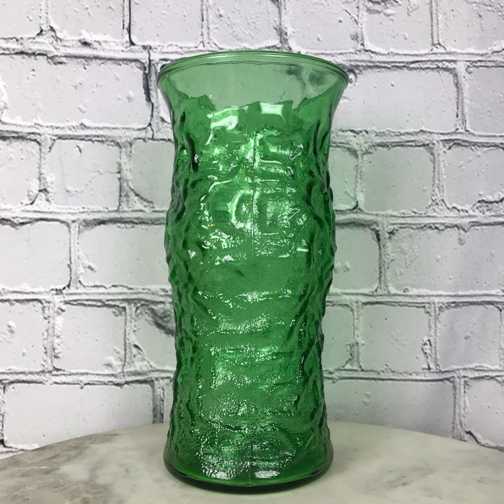 EO Brody Co Cleveland Ohio USA Emerald Green Textured Glass Vintage Flower Vase